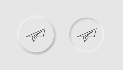 Paper plane icon in neumorphism style. Icons for business, white UI, UX. Send message symbol. Origami handmade airplane, new message. Neumorphic style. Vector illustration.
