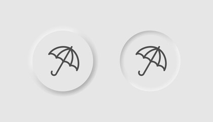 Umbrella icon in neumorphism style. Icons for business, white UI, UX. Fragile package symbol. Wet protection, forecast, parasol, rainy weather. Neumorphic style. Vector illustration.