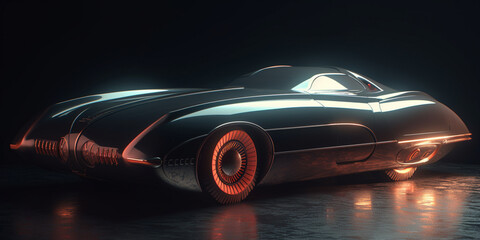 Obraz na płótnie Canvas A futuristic retro car design that combines elements of classic and modern automotive aesthetics