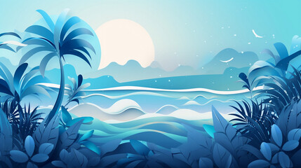 Fototapeta na wymiar Abstract blue seascape illustration. Generative AI