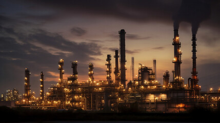 Obraz na płótnie Canvas Oil refinery at night. Generative AI