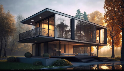 Ultra-modern minimalistic style house design. Generative AI