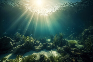 Fototapeta na wymiar Underwater tropical scene. Generative AI