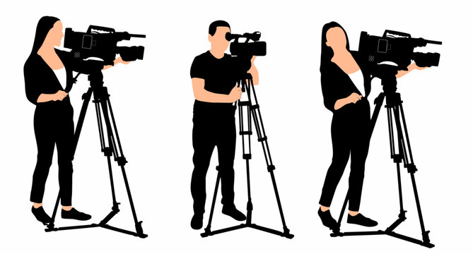 cameraman silhouette set with video camera, logo, icon