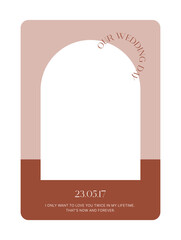 Simple and trendy card, invitation, panel design illustration graphic set in arched frame. marriage, wedding, party invitation card template. 