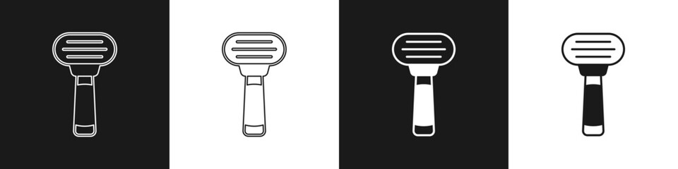 Set Shaving razor icon isolated on black and white background. Vector