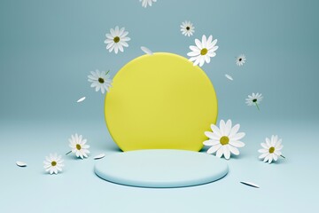 3d podium with chamomile flowers. 3d rendering