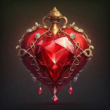 Big red jewel heart. Valentine day. Generative AI