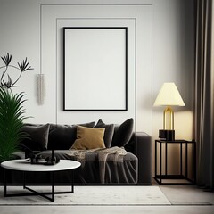 Mock up poster frame in modern interior background, living room, Contemporary style, 3D render, 3D illustration