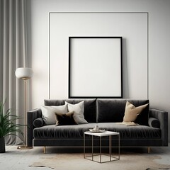 Mock up poster frame in modern interior background, living room, Contemporary style, 3D render, 3D illustration