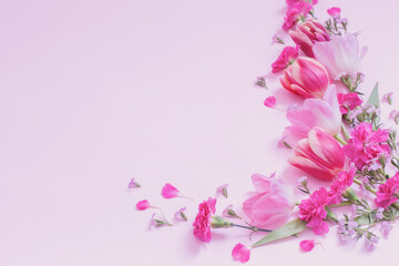 Fototapeta na wymiar beautiful spring flowers on purple background