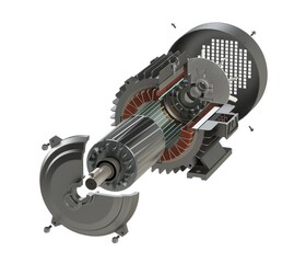 Electric motor exploded view in section version  - obrazy, fototapety, plakaty