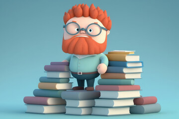 A red hair man wearing eyeglasses dedicated to the pursuit of knowledge and understanding, with a thirst for learning that is insatiable. Generative AI - obrazy, fototapety, plakaty
