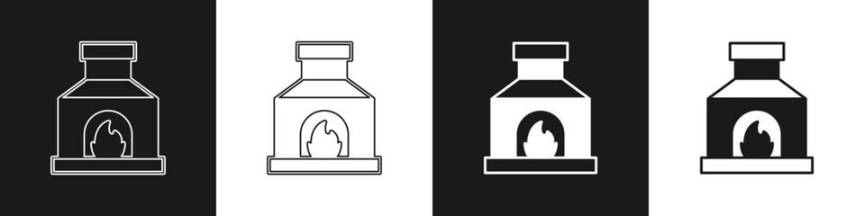 Set Blacksmith oven icon isolated on black and white background. Vector
