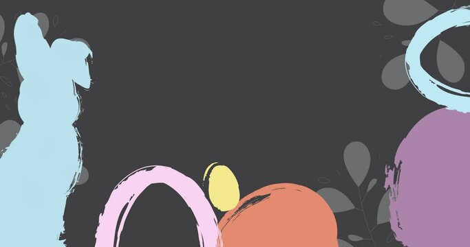 Happy Easter animation with big rabbit and eggs. Elegant Holiday cartoon invitation design. Greeting card with painted bunny and egg. Modern minimal video in pastel colors.