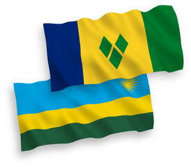 Flags of Saint Vincent and the Grenadines and Republic of Rwanda on a white background