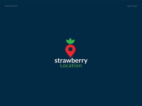 Strawberry location logo design vector illustration