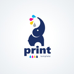 Elephant drops splash logo Printing theme cmyk print