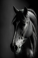 Black and white horse portrait, Generative AI