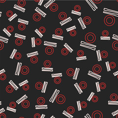 Line Food chopsticks with plate icon isolated seamless pattern on black background. Wooden Korean sticks for Asian dishes. Oriental utensils. Vector