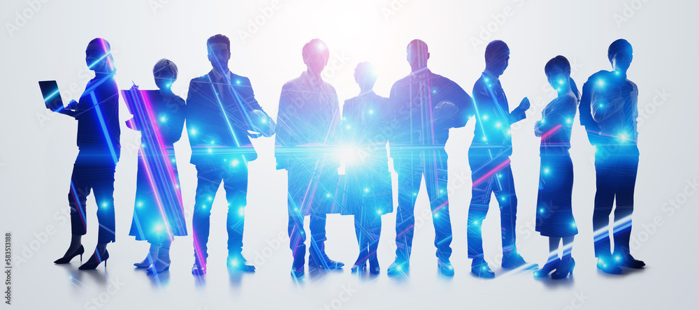 Poster business network concept. human resources.sentence generation ai concept. wide angle visual for bann