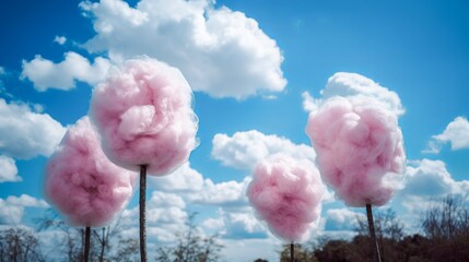 imaginary image of pink cotton candy make by cloud, generative ai.