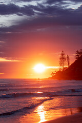 Beach view with cloudy sunrise skies at Burleigh Heads, Gold Coast Australia