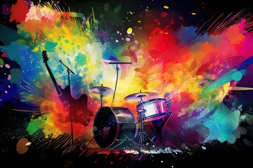 colorful background for poster or graphic design with musical or party theme design, generative ai