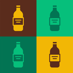Pop art Glass bottle of vodka icon isolated on color background. Vector