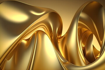 gold metallic curved sculptural background, made with generative ai 