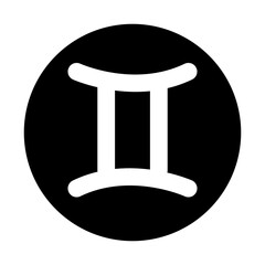 Twins zodiac sign on a black circle.