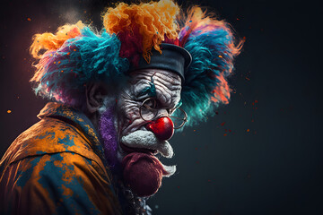 Scary colorful clown portrait. Generative AI