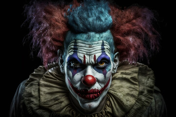 Scary colorful clown portrait. Generative AI - obrazy, fototapety, plakaty