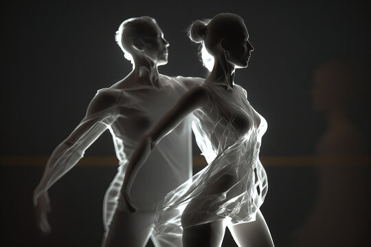 Woman and man dancing modern dance in casual outfit, dynamic dancer, created with Generative AI