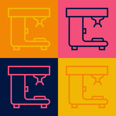 Pop art line Coffee machine icon isolated on color background. Vector