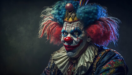 Obraz na płótnie Canvas Scary colorful clown portrait. Generative AI