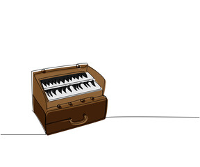 Harmonium one line color art. Continuous line drawing of harmonium, indian, music, india, sitar, classical, traditional, dhol, dholak, traditional, musical, national, folk