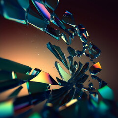 green iridescent smashed glass shards created with generative ai	