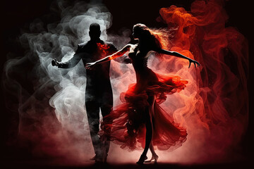 Woman and man dancing tango dance in elegant outfit, sensual dancer, created with Generative AI - obrazy, fototapety, plakaty