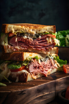 Ruben sandwich. New York sandwich with pastrami. (generative ai)