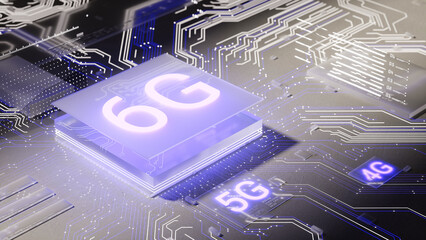 3d rendering 6g text gold surface for mobile technology content.