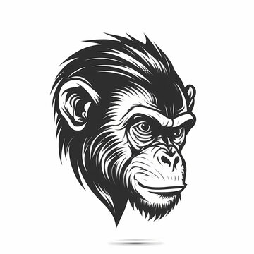 Monkey Tattoo Isolated On White Background. Generative AI