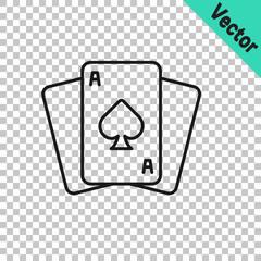 Black line Playing cards icon isolated on transparent background. Casino gambling. Vector