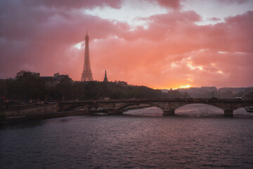 Fototapeta na wymiar The Seine River with the view on the Eiffel tower - France, Paris