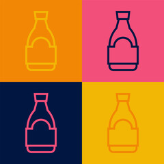 Pop art line Soy sauce bottle icon isolated on color background. Vector
