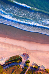 Top down aerial view over Burleigh Beach Gold Coast, Australia