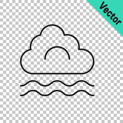 Black line Fog and cloud icon isolated on transparent background. Vector