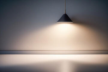 Gray wall with lighting from a metal black lamp. Modern universal for presentation background, AI generated.