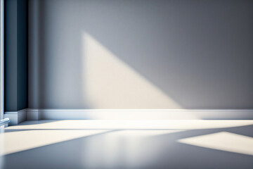 Naklejka na ściany i meble Light gray wall and smooth floor with interesting light reflections. Background for the presentation.