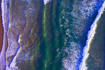 Top down aerial view over ocean waves. Gold Coast, Australia